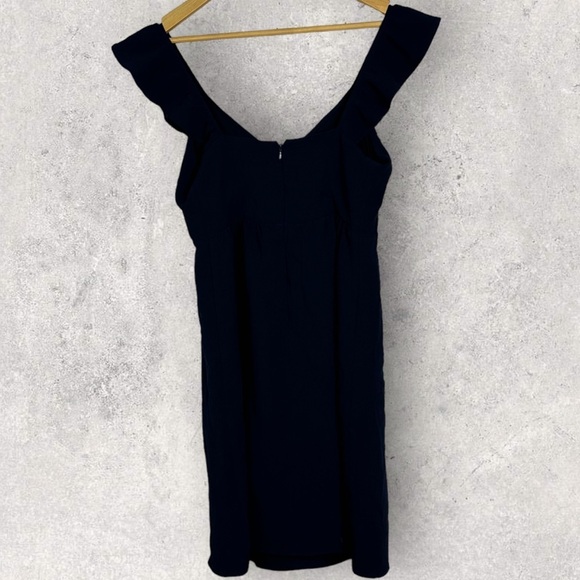 Sezane Olymea‎ Dress Navy Blue Size 36 French / US 4 V-Neck Ruffle Minimalist - Picture 5 of 14